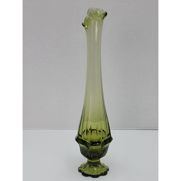 Fenton Swung Vase Petal Base Green 13 3/4 In Tall - Picture 2 of 12